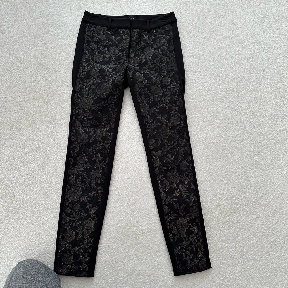 White House Black Market Black Floral Straight Leg Pants